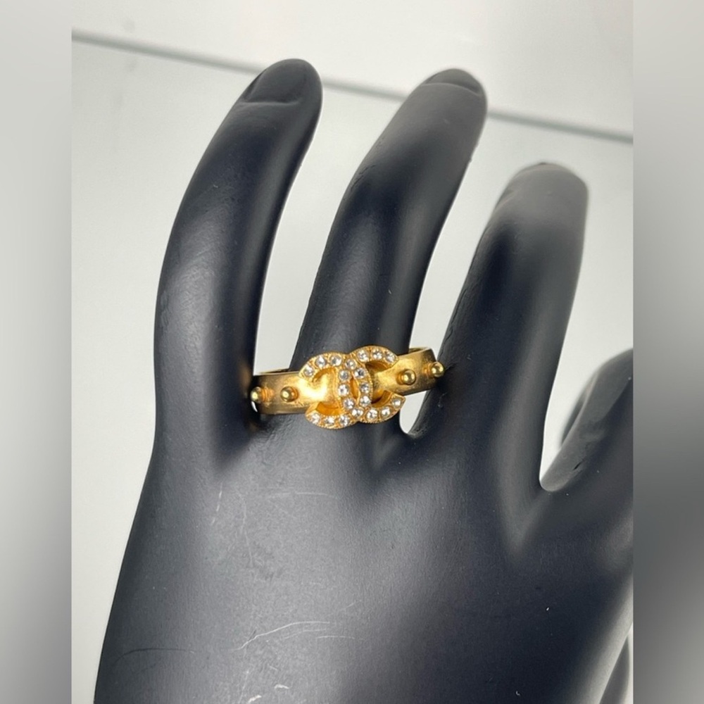 Chanel Vintage 24 Carat Plated Gold Crystal-Embellished Ring - Picture 9 of 12